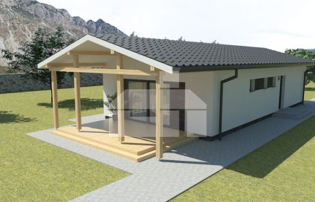 Projekt úzkého tříložnicového montovaného bungalovu - č.36