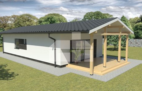 Projekt úzkého tříložnicového montovaného bungalovu - č.36