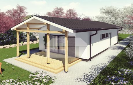 Projekt úzkého tříložnicového montovaného bungalovu - č.36
